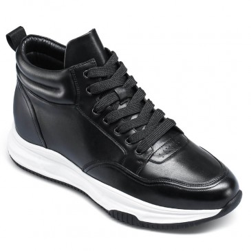 Men Taller Shoes - Sneakers That Make You Taller - Black High Top Sneakers 7cm / 2.76 Inches