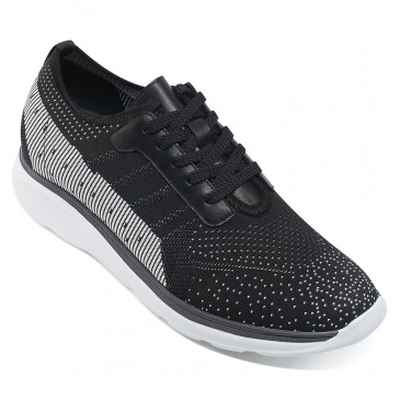 taller shoes - mens shoes that add height - black knit casual sneakers 6CM / 2.36 inches