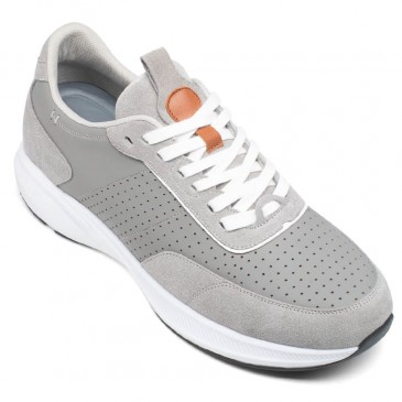 Men's Elevator Sneakers - Stylish Height Increasing Shoes - Gray Suede Leather Sneakers 8 CM / 3.15 Inches