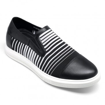 Shoes For Men Height - Men's Shoes To Look Taller - Black Knit Slip On Sneakers 5 CM / 1.95 Inches