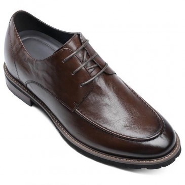 Hidden Heel Shoes Mens - Dress Shoes That Make You Taller - Coffee Derby Shoes 7 CM / 2.76 Inches