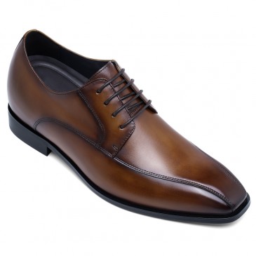 Height Enhancing Shoes - Hidden Height Increasing Shoes - Brown Derby Shoes For Men 7cm / 2.76 Inches