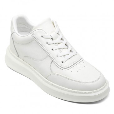Taller Sneakers - Mens Elevator Shoes - White Leather Casual Sneakers 6cm / 2.36 Inches