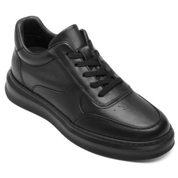 Height Increasing Sneakers - Mens Elevator Shoes - Black Leather Casual Sneakers 6cm / 2.36 Inches
