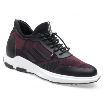 Men Elevator Sneaker Sports Shoes With Hidden Heel Shoes Height Increase Shoes Wine red 7 CM / 2.76 Inches