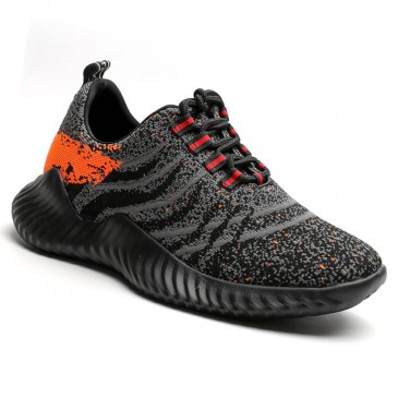 Chamaripa Height Increasing Trainers Knit Elevator Sports Shoes Lightweight Men Taller Shoes Gray / Orange 6CM / 2.36 Inches