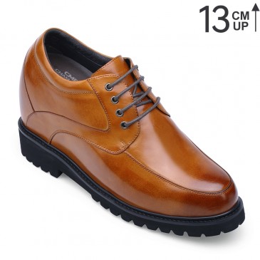 Chamaripa Tall Men Shoes 13 CM Men Shoes with Heel Height Brown Leather Elevator Shoes 5.12 Inches