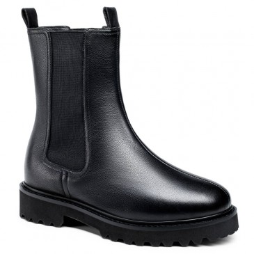 Women's Elevator Shoes - Elevator Boots For Women - Black Leather Chelsea Boots 6 CM / 2.36 Inches