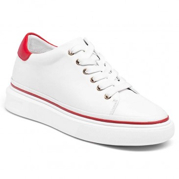 Height Increasing Sports Shoes - Elevator Shoes Sneakers Women's - White Leather Sneakers 7 CM / 2.76 Inches