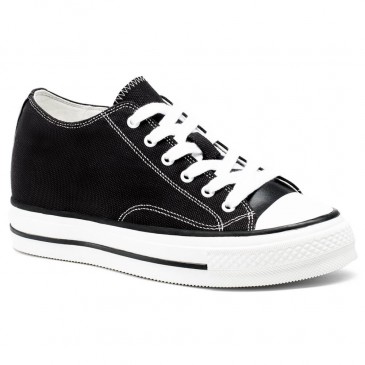 Elevator Shoes For Women - Height Increasing Shoes For Ladies - Black Canvas Shoes 7 CM / 2.76 Inches