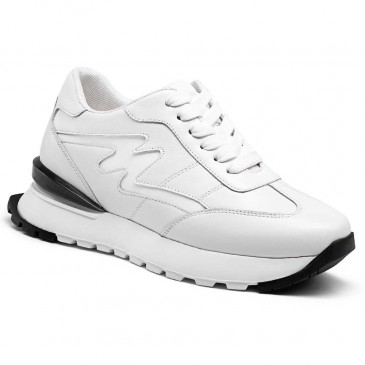 Elevator Sneakers For Women - Height Increasing Shoes For Ladies - White Leather Sneakers 8CM / 3.15 Inches