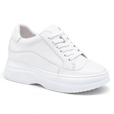 Elevator Sneakers For Women - Hidden High Heel Shoes - White Casual Sneakers 8 CM / 3.15 Inches
