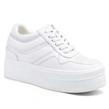 Elevator Shoes For Women - Height Increasing Shoes For Ladies - White Wedge Sneakers 8 CM / 3.15 Inches