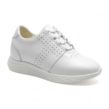 Women casual hidden height heel elevator shoes white 7CM /2.76 Inches