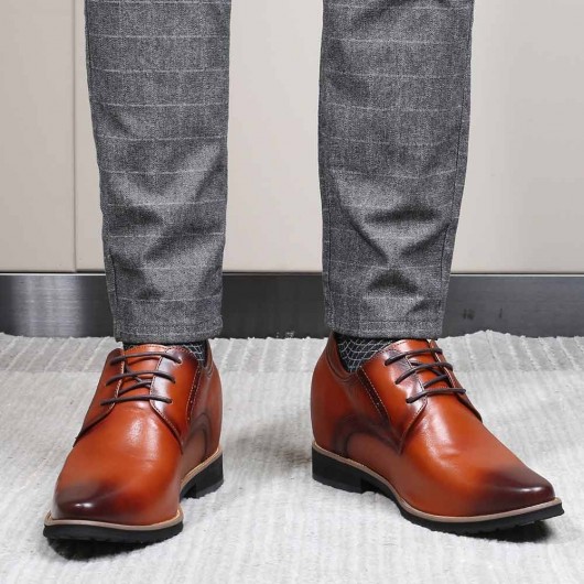 CHAMARIPA लम्बे पुरुषों के जूते भूरे रंग के ब्रश-बंद चमड़े के लिफ्ट के जूते 9 सेमी