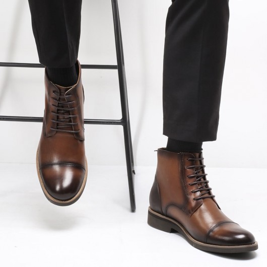 चमारिपा ऊँचाई बढ़ाने वाले जूते ब्राउन लेदर एलेवेटर जूते लम्बे जूते पुरुषों के लिए 8CM