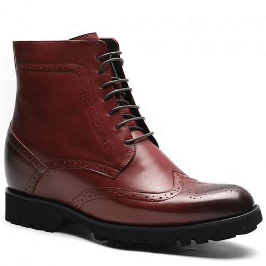 ऊँचाई बढ़ाने वाले जूते टल मेन बूट्स वाइन रेड हैंडक्राफ्टेड ब्रोग बूट्स 9.5 CM