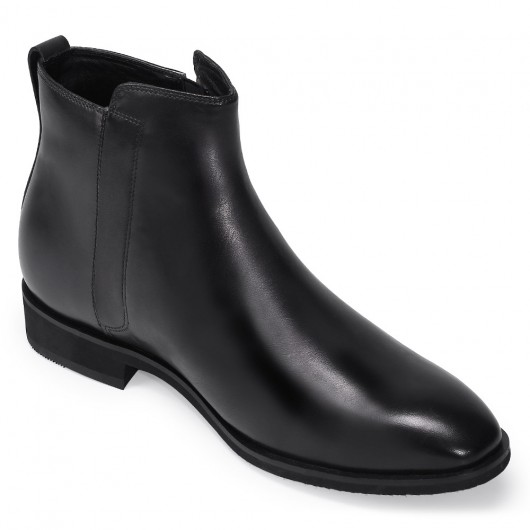 पुरुषों के लिए चमारिपा ऊंचाई बढ़ाने वाले जूते - चमड़े के क्लासिक जूते - काले - 7CM लम्बे