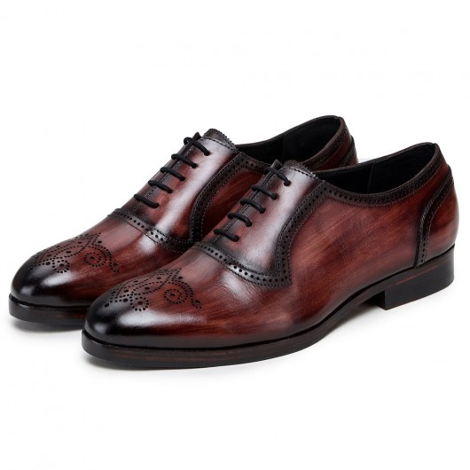 CHAMARIPA पुरुषों की पोशाक के जूते जो ऊंचाई जोड़ते हैं - दस्तकारी क्लासिक टोपी पैर की अंगुली ऑक्सफोर्ड - वाइन रेड - 7 सेमी लंबा
