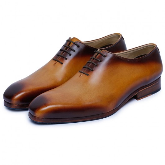 CHAMARIPA पुरुषों के लिए शादी के एलेवेटर जूते - दस्तकारी होलकट ऑक्सफोर्ड - भूरा - 7 सेमी लंबा