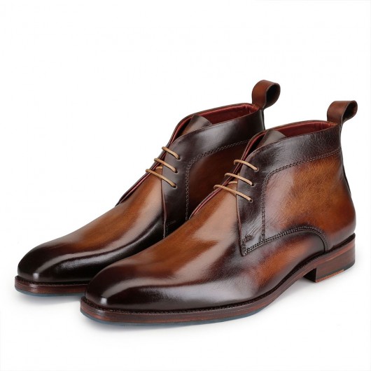 CHAMARIPA पुरुषों के लिए एलेवेटर जूते - क्लासिक चुक्का जूते - भूरा - 7 सेमी लंबा