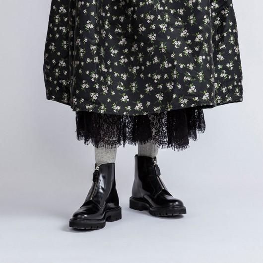 CHAMARIPA महिलाओं के काले वेज बूट्स - वेज स्नीकर बूट्स - ब्लैक लेदर डर्बी बूट 7 सेमी लम्बे