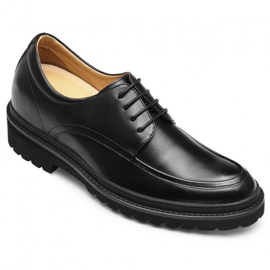CHAMARIPA ऊंचाई बढ़ाने के जूते पुरुषों के लिए काले चमड़े की आरामदायक जूते 8CM