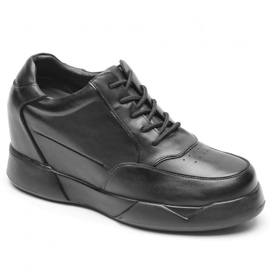 CHAMARIPA पुरुषों के काले चमड़े के जूते पुरुषों के लिए आरामदायक अदृश्य ऊंचाई बढ़ाने वाले जूते 10 सेमी