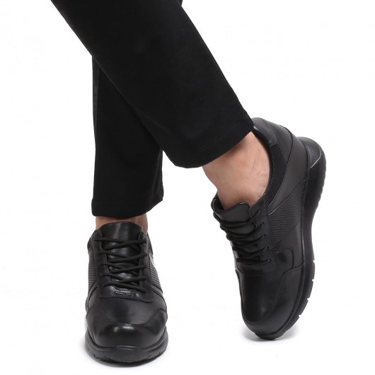 CHAMARIPA एलेवेटर स्नीकर्स पुरुषों के काले असली लेदर के जूतों की लंबाई 10CM है