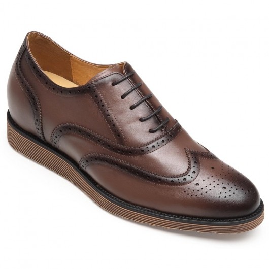 CHAMARIPA ड्रेस एलेवेटर के जूते भूरे रंग के चमड़े के ब्रॉग जूते लंबे पुरुषों के 7 सेमी