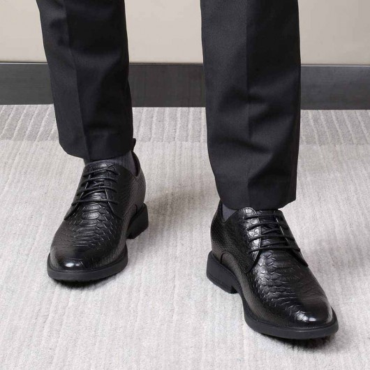 CHAMARIPA पुरुषों के ड्रेस एलेवेटर जूते काले चमड़े के जूते छोटे पुरुषों के लिए 7 सेमी लम्बे होते हैं