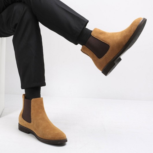 CHAMARIPA पुरुषों के एलेवेटर के जूते भूरे रंग के साबर चमड़े चेल्सी के जूते 6CM लम्बे दिखते हैं