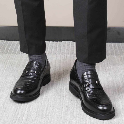 CHAMARIPA ड्रेस एलेवेटर जूते लंबे पुरुषों के जूते काले चमड़े के जूते 7 सेमी