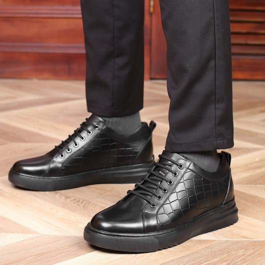 CHAMARIPA पुरुषों के लिए आरामदायक लिफ्ट जूते काले चमड़े के आरामदायक जूते जो आपको 7 सेमी लंबा बनाते हैं