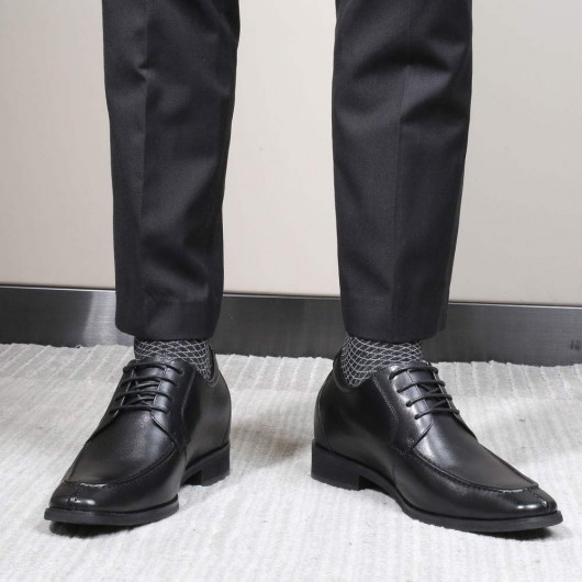 CHAMARIPA पुरुषों की ड्रेस एलेवेटर जूते काले चमड़े के पैर की अंगुली की पोशाक के जूते 7 सेमी