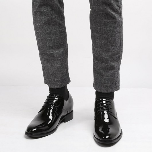 CHAMARIPA पुरुषों के डर्बी एलेवेटर जूते पेटेंट चमड़े की पोशाक के जूते काले रंग के हैं जो आपको 8 सेमी बनाते हैं