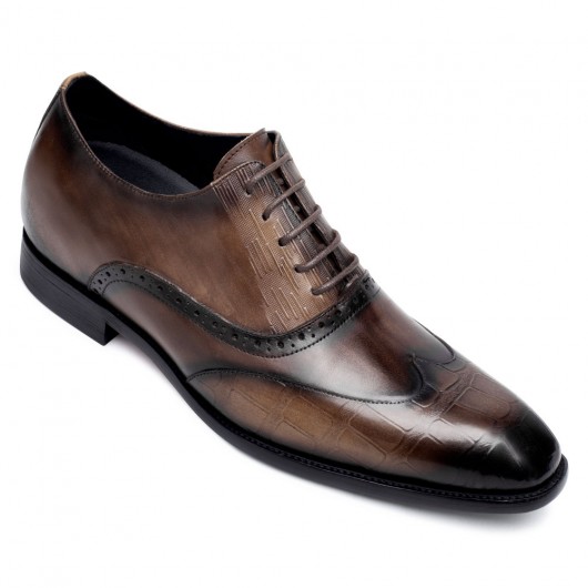ऊंचाई बढ़ाने वाले औपचारिक जूते - एलेवेटर पोशाक के जूते - भूरे रंग के चमड़े के ऑक्सफ़ोर्ड पुरुषों की पोशाक के जूते जो ऊंचाई 6 CM . जोड़ते हैं
