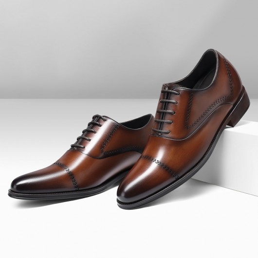 ऊँचाई बढ़ाने वाले औपचारिक जूते - एलीवेटर ऊँची एड़ी के जूते - भूरे पुरुषों के ऑक्सफोर्ड जूते 8 सेमी