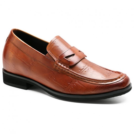 चमारिपा ऊँचाई बढ़ाने वाले लोफर जूते ऊँची एड़ी के पुरुषों के जूते भूरे रंग के पुरुष लंबे जूते 7 CM