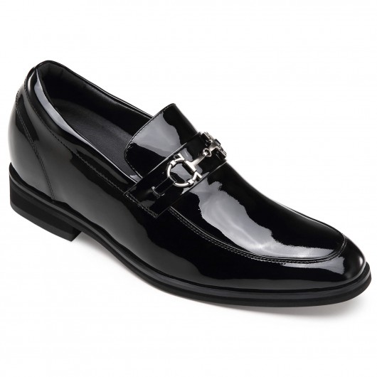 CHAMARIPA ऊँची एड़ी के जूते पुरुषों के लिए काले पेटेंट चमड़े के जूते ऊँची एड़ी के जूते 7 CM के साथ आवारा