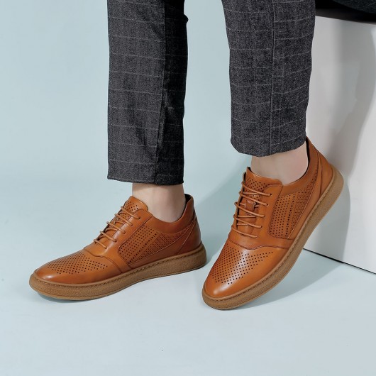CHAMARIPA छोटे पुरुषों के लिए लिफ्ट स्नीकर्स जूते लम्बे जूते भूरे रंग के चमड़े के आरामदायक स्नीकर्स 6 सीएम लम्बे