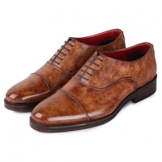 Chamaripa पुरुषों के लिए व्यापार लिफ्ट जूते - दस्तकारी चमड़े के लंबे पुरुषों के जूते - टोपी पैर की अंगुली ऑक्सफोर्ड - भूरा 7 सीएम