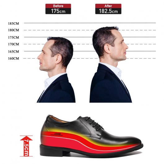 पुरुष सूक्ष्म पैर की अंगुली काली लिफ्ट पोशाक जूते लम्बाई 7.5 सेमी / 2.95 इंच देखो