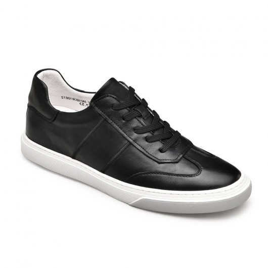 Chamaripa casual tall men shoes black leather height increasing sneakers 6CM / 2.36 Inches