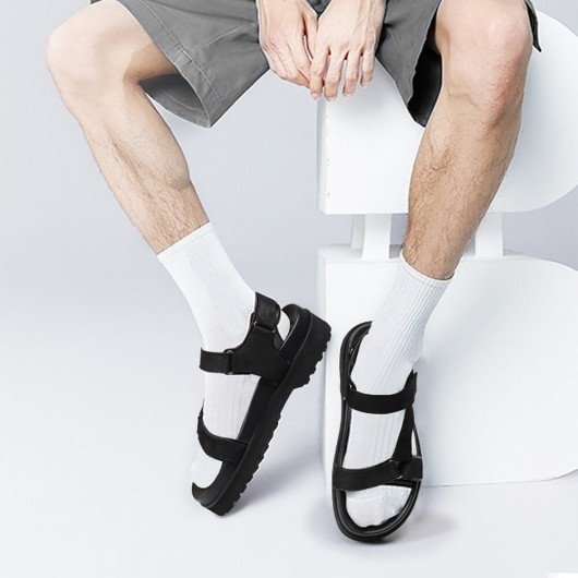 चमारिपा एलेवेटर सैंडल काले चमड़े की ऊँचाई बढ़ाने वाला जूता फैशन आकस्मिक स्लिप-ऑन एलेवेटर जूते 6 सीएम