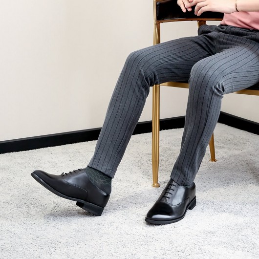 चमारिपा ऊंचाई पुरुषों की काले चमड़े की पोशाक चप्पल 7CM के लिए पर्ची पर जूते लिफ्ट जूते बढ़ते हैं