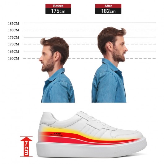 पुरुषों के लिए एलेवेटर जूते - ऊंचाई बढ़ाने वाले छिपे हुए जूते - सफेद काउहाइड चमड़े के पुरुषों के जूते जो आपको 7 सेमी लंबा बनाते हैं