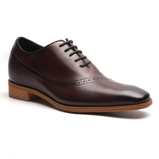 छिपा ऊँची एड़ी के जूते पुरुषों की ऊँचाई बढ़ाने के लिए पोशाक जूते भूरे ऑक्सफ़ोर्ड 7 CM
