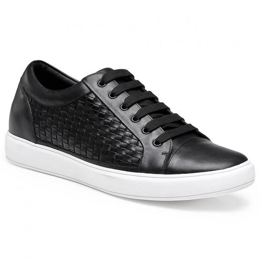 Chamaripa Height Increasing Shoes Black Elevator Sneaker Woven Leather Casual Shoes 6 CM /2.36 Inches