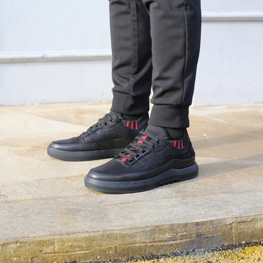 पुरुषों के ऊँची एड़ी के जूते छिपे हुए ऊँची एड़ी के जूते पुरुषों के लिए फीता-ऊपर आकस्मिक जूते काले 5 CM